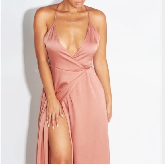 Cotton Candy Dresses & Skirts - Pink satin wrap maxi dress - l